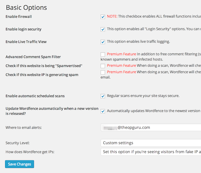 WordFence Basic Options