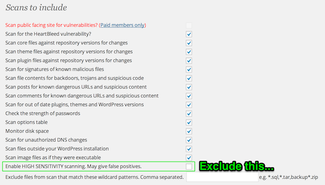 WordFence Scan Settings