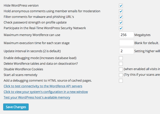 WordFence "Other" Options